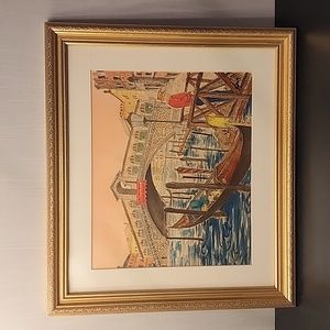 VINTAGE GRAZIA CARTI WATER COLOR Matted PAINTING OF THE Rialto Bridge